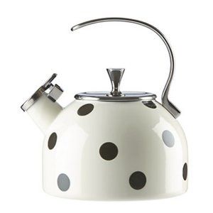 kate spade white black deco dot tea kettle nwt